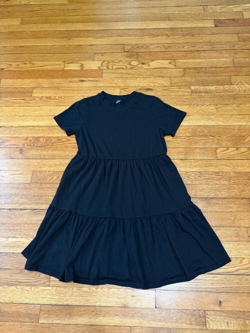 Old Navy Womens Shirt Dress Sz Small Black 100% Cotton Tiered Fit Flare @ Knee
